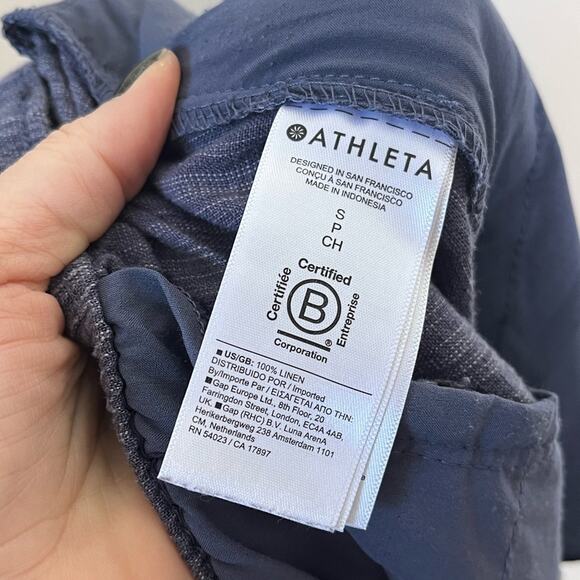 ATHLETA blue texture Cabo linen jogger casual tapered pull on pants size small - Picture 6 of 7
